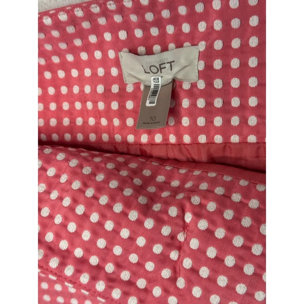 Ann Taylor LOFT Pink White Polka Dot Pencil Skirt Bow Detail Size 10 Office Wear